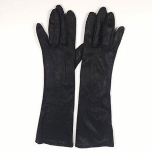 Vintage Hansen Mid Length Long Black Gloves 14.5"  Size 7